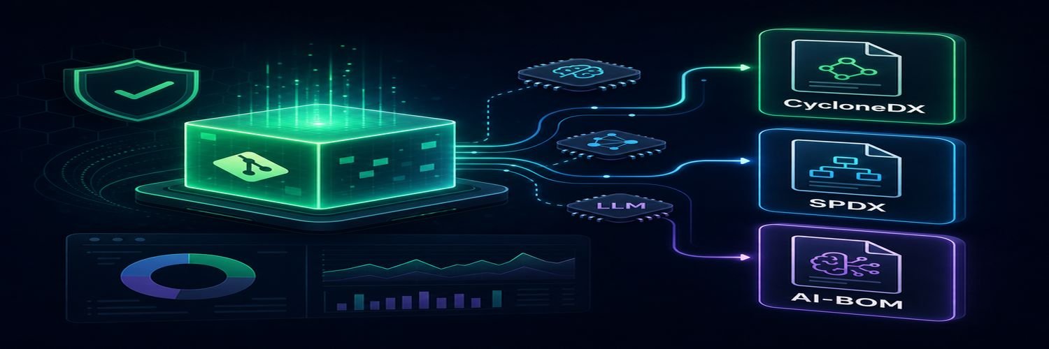 SBOMix scans a repository and outputs CycloneDX, SPDX, and AI-BOM files
